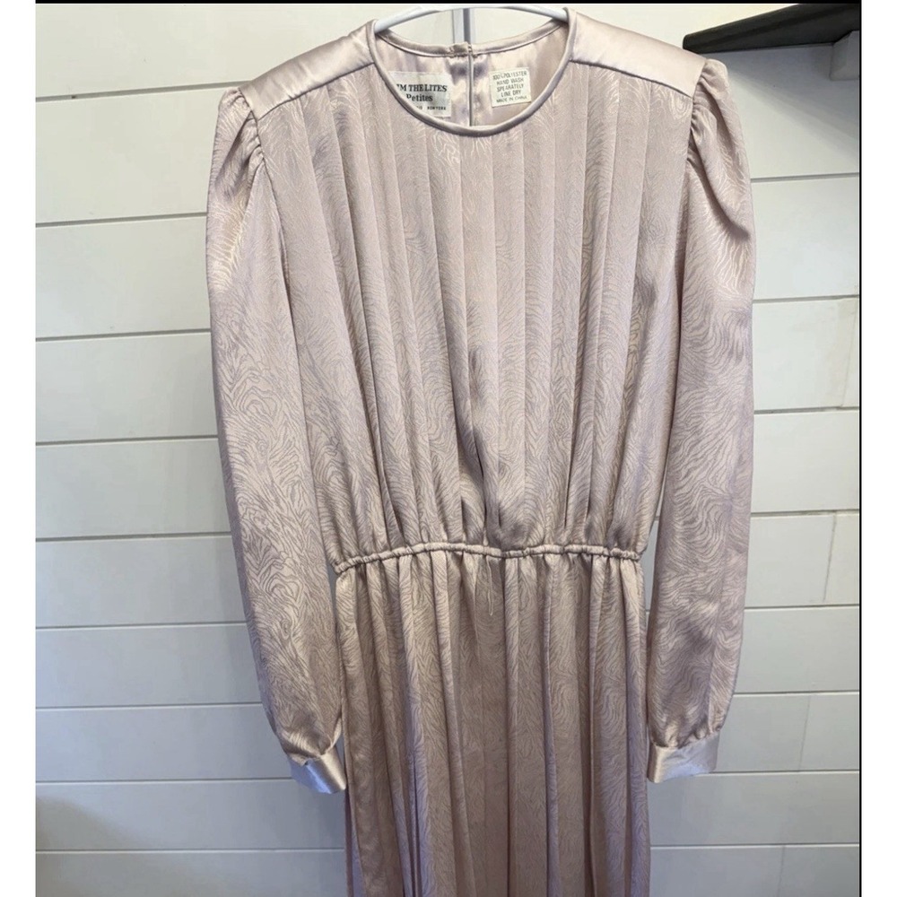 Vtg Dim the Lites Petite Light Pink Pleated Long Midi Dress Golden Girls 80s-6